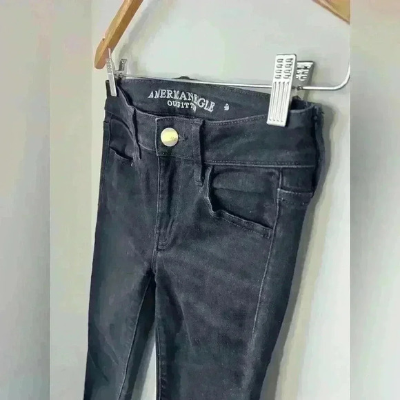 American Eagle Outfitters Women’s Black Short Stretch Denim Skinny Jeans  Punk 0 - Picture 3 of 10